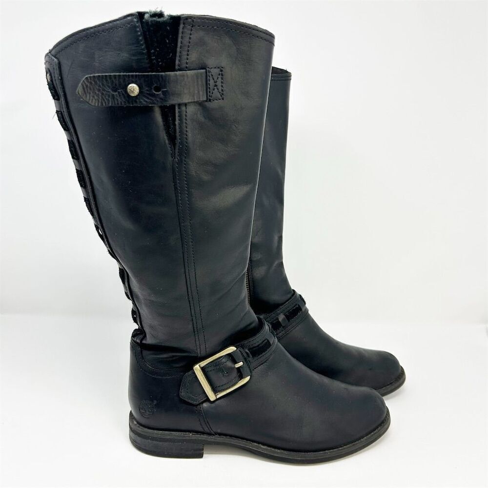 Timberland Women's Savin Hill Black Leather Knee High Riding Boots Size 8